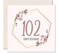 102nd Floral Birthday Card for Women Elegant Beautiful Birthday Card for 102 Year old Woman Ladies Grandma Nan Mum Aunt Nan Friend Sister Nanny