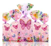 102Pcs Butterfly Cellophane Goodie Bags, 4 Assorted Styles Pink Butterflies Florals Patterns Treat Goody Candy Snack Gift Bags for Girls Fairy Theme Pary Birthday Baby Shower Party Favor Supplies