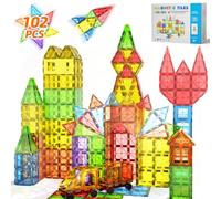 102PCS Magnetic Tiles for Kids Ages 3-5 Magnetic Building Blocks Sensory Toy for Toddler STEM Learning Educational Preschool Creative Christmas Birthday Gifts for Boys Girls 3 4 5 6 7 8 + Year Old
