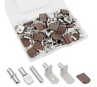 102Pcs Shelf Pins Pegs Kit,6 Styles Nickel Plated Shelf Support Pegs,Bookshelf Pegs for Shelves,L-Shaped Clips with Rubber Sleeve,Shelf Pins Holders for Furniture Glass Corner & Closet(5mm & 1/4inch)
