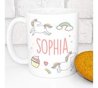 103 Designs Personalised Kids Unicorn Mug - Unbreakable, Lightweight Polymer - 11oz, Pastel/Purple, Pink, Blue