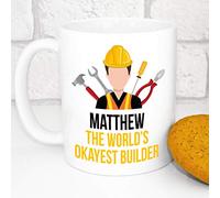 103 Designs Personalised Mug - Funny Secret Santa Gift - Add A Message - World's Okayest (Builder) - 11oz Ceramic Mug