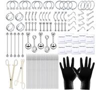 103 Pieces All Body Piercing Set, Stainless Steel Piercing Jewellery with 12G 14G 16G 20G Piercing Needles and Tools for Nose, Septum, Navel, Lip, Ear Tongue, Cartilage, Eyebrow,