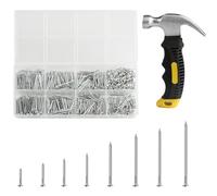 1030 Pcs Panel Pins for Hanging Picture, Frame, Mirror, Masonry & Furniture - Assorted Nails Tacks, Concrete Masonry Nails for Brick Wall, Wood, Craft, Woodwork Construction (4 Sizes) + 1 Nail Hammer