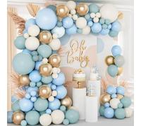 103Pcs Balloons Garland Arch Kit, Latex Balloon Arch Kit Blue White Gold Party Balloon Kit 5/10/12in, Party Balloons Decorations for Birthday Wedding Newborn Shower Anniversary Graduation (Blue)