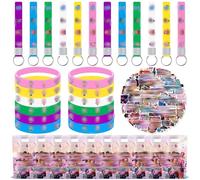 103Pcs K Pop Party Bag Fillers, Anime Themed Party Favor Decorations with Paper Bags, Keychains, Silicone Wristband, Stickers, Birthday Gift Bags Fillers for Kids Boys Girls