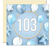 103rd Birthday Card for Men Women - Blue White Balloon Birthday Card for 103 Year old Woman Ladies Grandma Nan Mum Aunt Friend Sister Nanny