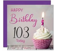 103rd Birthday Card for Women Men Pink Grey Cupcake Birthday Card for 103 Year old Woman Ladies Grandma Nan Mum Aunt Nan Friend Sister Nanny