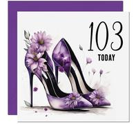 103rd Birthday Card for women - Purple Heels Flowers Classy Elegant Birthday Card for 103 Year old Woman Ladies Grandma Nan Mum Aunt Nan Friend Sister Nanny