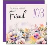 103rd Friend Birthday Card - Purple Floral Womens Friendship Birthday Card for 103 Year Old