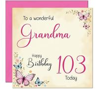 103rd Grandma Birthday Card - Beautiful Butterfly Floral Grandmother Birthday Card for 103 Year Old