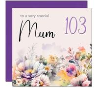 103rd Mum Birthday Card - Purple Floral Mother Mom Mums Birthday Card for 103 Year Old