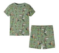 (104 (3-4y)) Kids' Pyjamas with Short Sleeves Sleepwear Tiger and Tree Print Light Khaki