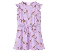 (104) Kids' Dress with Ruffle Sleeves and Drawstring Girl's Dress Giraffe Print Lila