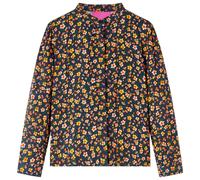 (104) Kids' Shirt with Band Collar Children's School Girls' Shirt Floral Print Navy
