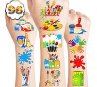 104 PCS Art Artist Paint Brushes Temporary Tattoos Birthday Party Decorations Supplies Favors Sip and Paint Multicolor Art Painting Colorful Decor Stickers For Girls Boys Gift School Prizes Rewards