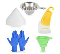 104 PCS Paint Strainer Kit, Disposable Resin Paint Filters Strainers, 100 Micron Nylon Mesh Cone Paper Paint Filter for Automotive Spray with Strainers Glove Scraper Collapsible Silicone Funnel