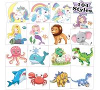 104 Pcs Temporary Tattoos for Kids Party Supplies Dinosaur Unicorns and Mermaids Temporary Stickers for Kids Girls Boys Birthday Party Activities