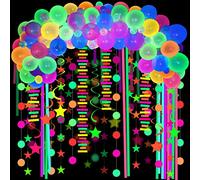 104 Pieces Neon Party Decorations Glow In The Dark Party Supplies Includes 12 Inches And 10 Inches Neon Fluorescent UV Glow Balloons Paper Circle Dots Garlands for Blacklight Party Decoration