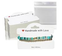104 Set Bracelet Packaging for Small Business,Bracelet Display Cards with Clear Bags Handmade with Love Hanging Jewelry Cards Tags Bracelet Business Supplies for Selling Necklace Earrings(White)