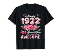104 Year Old February 1922 Floral 104th Birthday Men Women T-Shirt