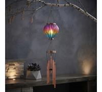 104cm Solar Powered Rainbow Flame Hot Air Balloon Wind Chime | Multicoloured Hanging Garden Light with Warm White LEDs, Automatic Dusk to Dawn Illumination