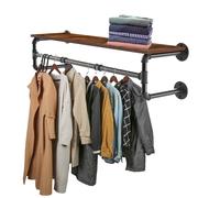 104cm Wall-Mounted Industrial Pipe Coat Rack with Floating Shelf - Heavy-Duty 2-in-1 Clothes Rail & Shelf (Black)