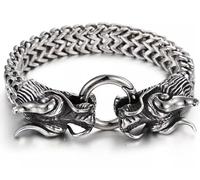 104g Heavy Stainless Steel Chain Link Bracelet Biker Double dragon Charm
