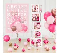 104Pcs Baby Shower Decorations Box, 5 White Balloon Boxes with 54 Letters, 45 Macaron Pink Gold Balloons, Baby Boxes for Baby Shower Girls Birthday Party, Gender Reveal, Christening Decorations