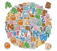 104Pcs Cartoon Letter Stickers, Self Adhesive Alphabet Letter Stickers for Scrapbooking & Stamping Supplies, DIY Animal Sticky Letters for Suitcase Guitar Calendars Water Bottles Notebooks