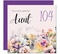 104th Aunt Birthday Card - Purple Floral Aunty Aunties Birthday Card for 104 Year old
