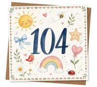 104th Birthday Card for Her, Cute Stars Flowers Design