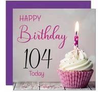 104th Birthday Card for Women Men Pink Grey Cupcake Birthday Card for 104 Year old Woman Ladies Grandma Nan Mum Aunt Nan Friend Sister Nanny