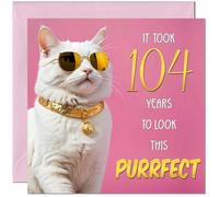 104th Cat Birthday Card for Women - Purrfect Birthday - Funny Cat Birthday Card for 104 Year old woman Ladies Nan Grandma Mum Aunt Sister Mum Friend Kitty Kitten