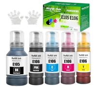 105 106 Ink Compatible with epson 105 106 Multipack ink refill bottles for L7160 L7180 ET-7700 ET-7750 Printer (5 Pack 2BK/C/M/Y)