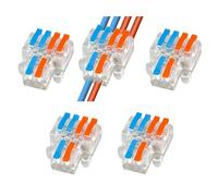 105-Pack 32A Quick Wire Connectors Push-in Terminal Blocks for Solid and Flexible Wires Flame-Retardant Nylon, Copper Contacts SPL Series Parallel Circuits(2 in 4 Out/5 pcs)