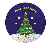 105 Personalised Holographic Sparkly Christmas Xmas Tree Motivational School Praise Teachers Reward Stickers Gift Labels 37mm PTS Personalised