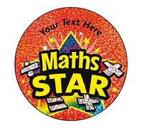 105 Personalised Holographic Sparkly Subject Star Motivational School Praise Teachers Maths Reading Science Reward Stickers 37mm Primary Teaching Services (Maths Star)