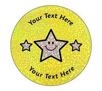 105 Personalised Holographic Sparkly Triple Smiley Star Motivational School Praise Teachers Reward Stickers 37mm Primary Teaching Services