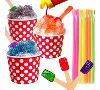 105 Piece Multi-Colored Snow Cone/Shaved Ice Kit - Includes 25 Red and White Polka Dot Cups, 30 Candy Spoons, and 50 Neon Straws - Perfect For Birthdays, Sporting Events, Concerts, Festivals