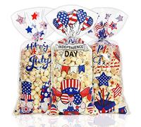 105 Pieces Patriotic Cellophane Wrap Treat Gift Bags, USA Independence Day 4th of July Blue Red American Flag Plastic Goodie Cookie Nut Candy Favor Clear Cello Bags with 100 Silver Twist Ties, For