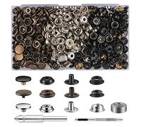 105 Sets Press Studs Cap Button, MSDADA Stainless Steel Snap Fasteners Kit with Hand Fixing Tools, Instant Metal Buttons No-Sew Clips Snap for Bags, Jeans, Clothes, Fabric(Bronze+Silver+Black)