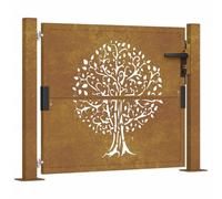 vidaXL Garden Gate Fence Panel 105x105 cm Corten Steel Tree Design with Lockable System - Durable, Anti-Corrosive, Easy Assembly, Patio/Outdoor