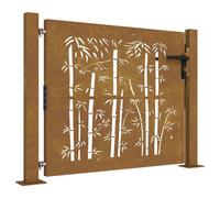 vidaXL Garden Gate with Bamboo Design in Corten Weathering Steel - y Brown, 105x105 cm, Lockable, Stable Base, 85x100 cm Gate Panel