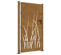 vidaXL Corten Steel Garden Gate with Laser-Cut Grass Design - Weather-Resistant, Decorative, and Lockable Metal Gate for Garden or Patio