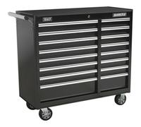 1050 x 465 x 1005mm 16 Drawer BLACK Portable Tool Chest Locking Mobile Storage