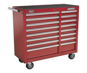 1050 x 465 x 1005mm 16 Drawer RED Portable Tool Chest Locking Mobile Storage Box