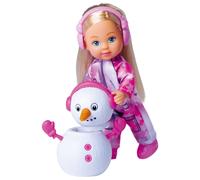 105733646 Evi Love Snow Play Doll in Cute Snowsuit with Snowman to Build Yourself, 12 cm, from 3 Years, Multicoloured