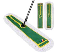 105cm Wide Industrial Mop, Floor Mop with 2 Reusable Pads, Microfibre & Cotton,130cm Stainless Steel Handle, 360° Rotatable Flat Mops for Warehouse, Office, Hotel, Garage and Home, Green