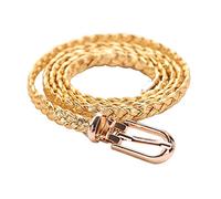 105cm Women Braided Leather Thin Waistband Ladies Dress Pin Buckle Pure Color Belts Accessories, Golden